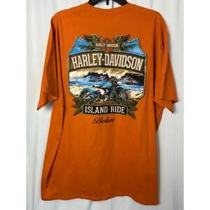 Harley Davidson Island Ride Belize T-shirt Mens 2XL Orange 2022 Biker Moto